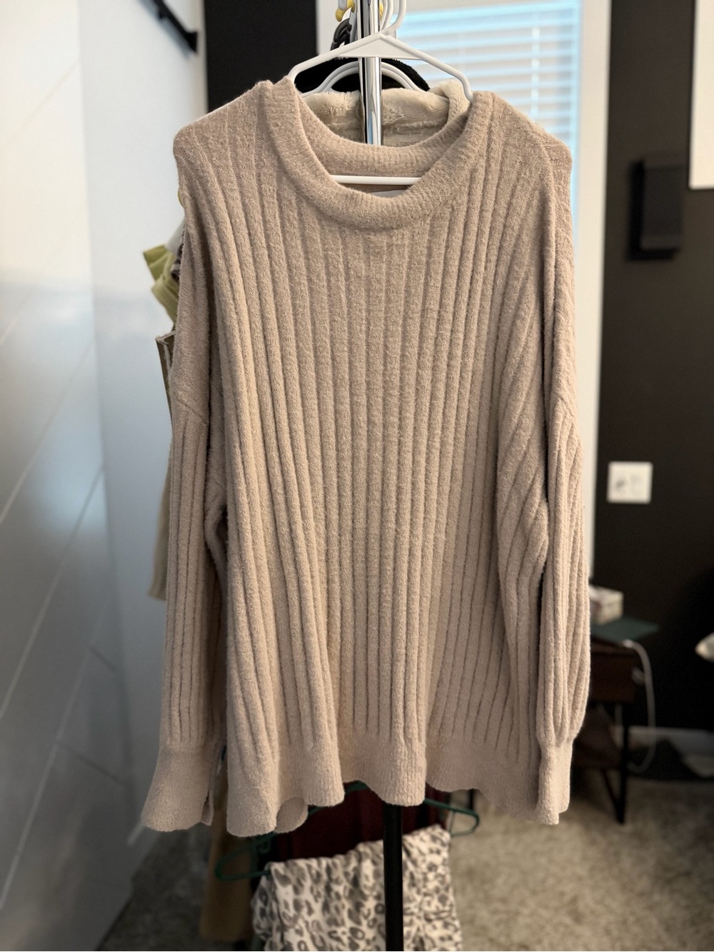 aerie Ribbed Crewneck Sweater in Taupe